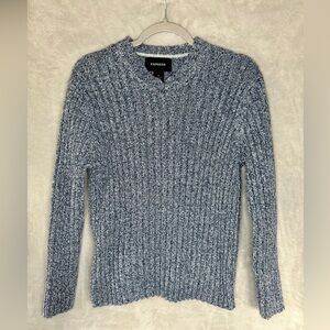 Express Heathered Blue V-Neck Sweater